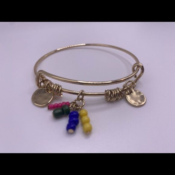 4/$20 Gold tone bangle with colorful beads and gold discs - Picture 1 of 6